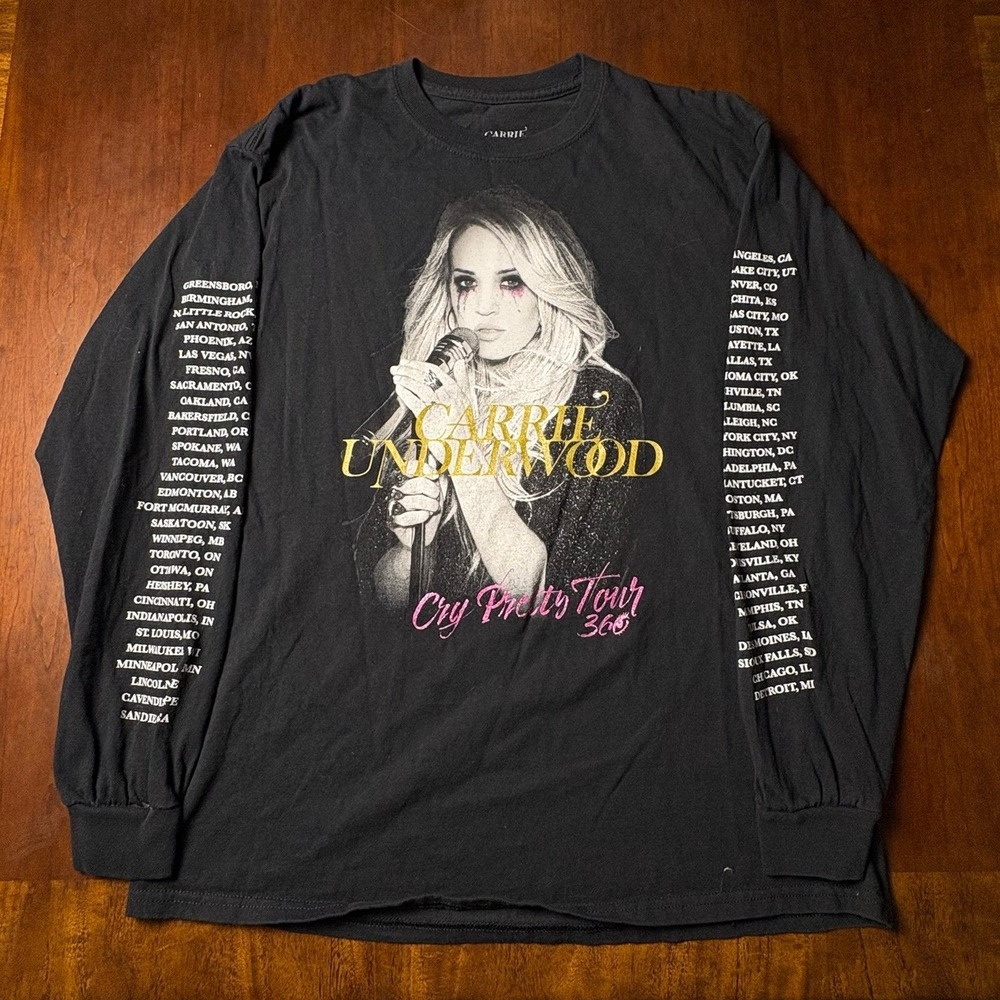 Carrie Underwood Cry Pretty Tour 360 Black Long Sleeve Concert Shirt Size Large